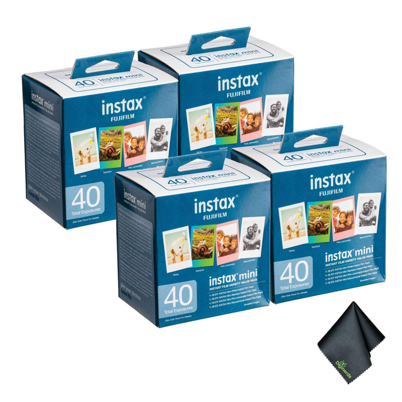 4xFUJIFILM INSTAX MINI Instant Film Variety Value Pack (40 Exposures), Microfiber Cleaning Cloth, Bundle