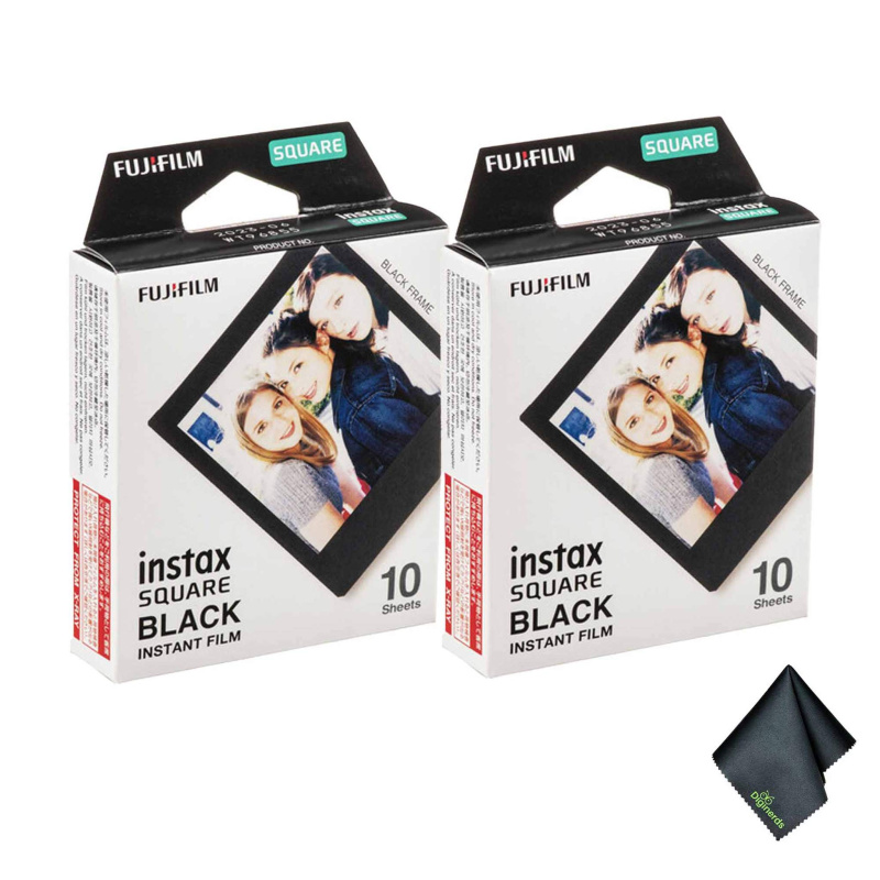 2xFUJIFILM INSTAX SQUARE Black Instant Film (10 Exposures), Microfiber Cleaning Cloth, Bundle