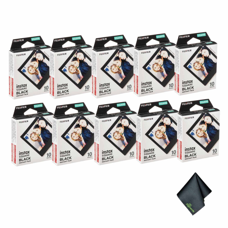 10xFUJIFILM INSTAX SQUARE Black Instant Film (10 Exposures), Microfiber Cleaning Cloth, Bundle
