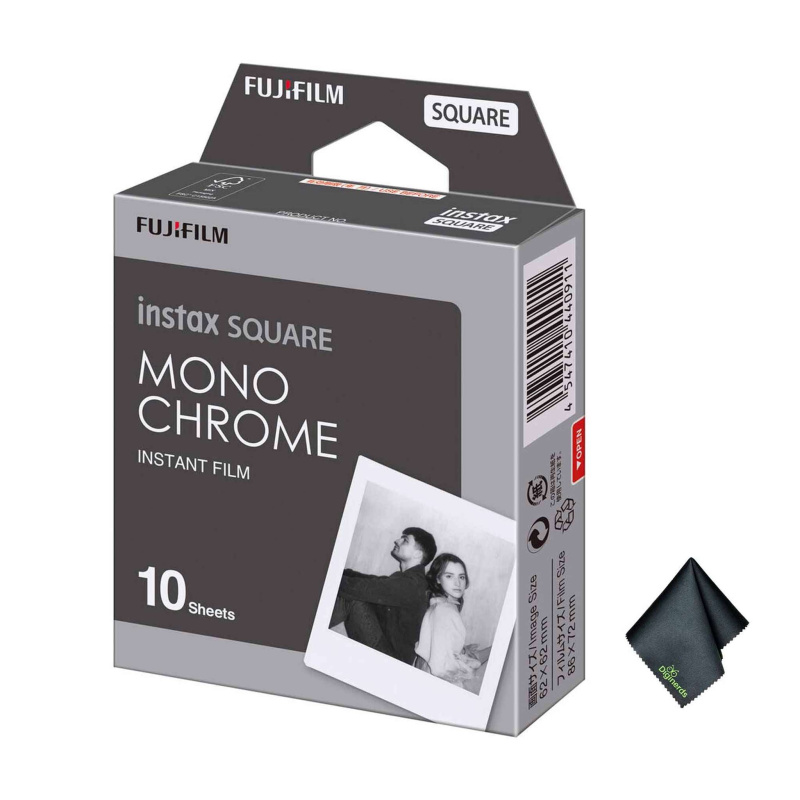 FUJIFILM INSTAX SQUARE Monochrome Instant Film (10 Exposures), Microfiber Cleaning Cloth, Bundle