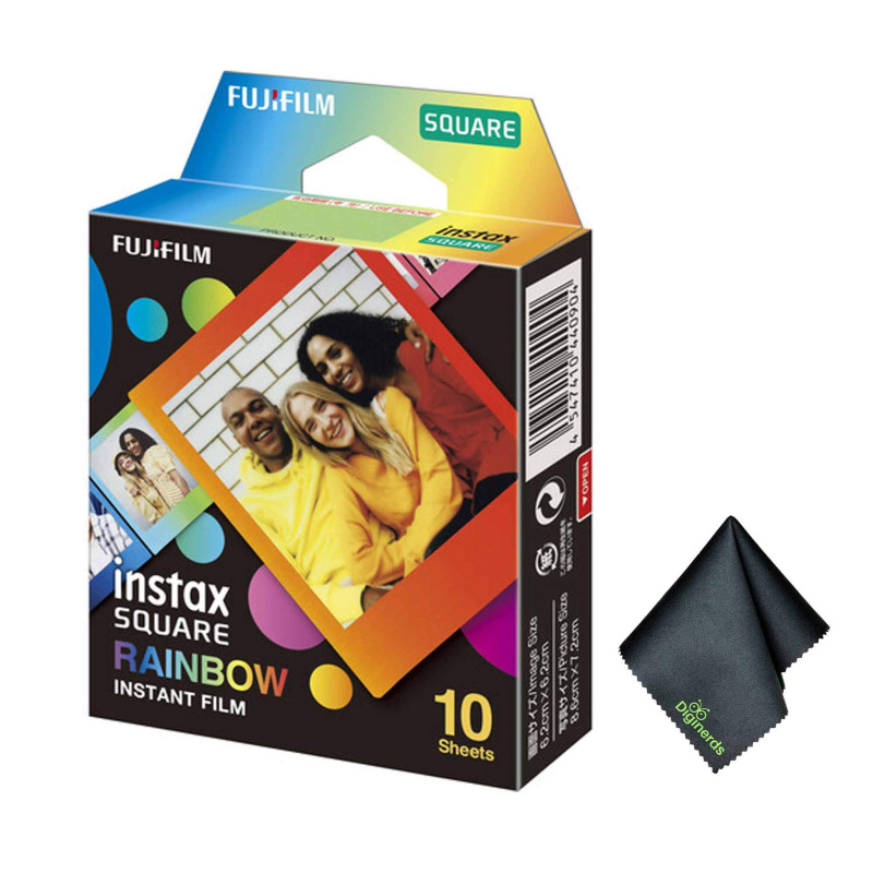 FUJIFILM INSTAX SQUARE Rainbow Instant Film (10 Exposures), Microfiber Cleaning Cloth, Bundle