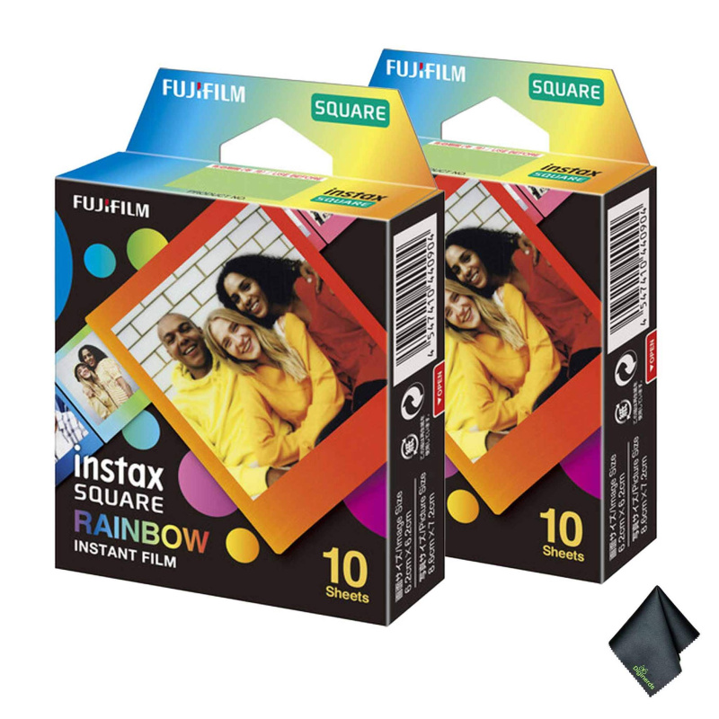 2xFUJIFILM INSTAX SQUARE Rainbow Instant Film (10 Exposures), Microfiber Cleaning Cloth, Bundle
