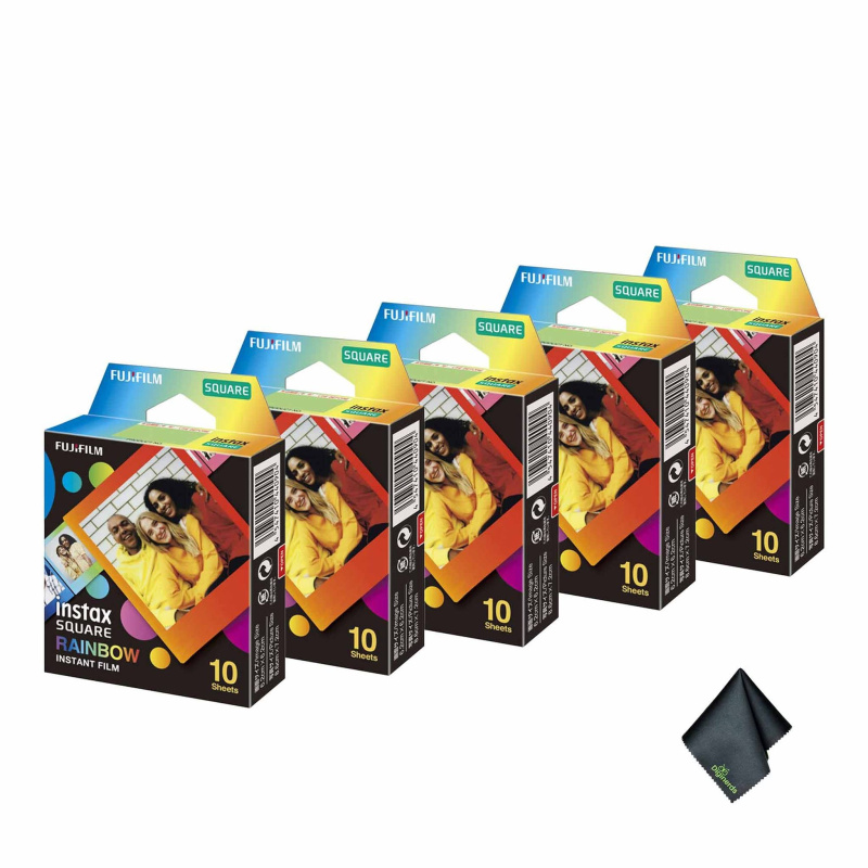5xFUJIFILM INSTAX SQUARE Rainbow Instant Film (10 Exposures), Microfiber Cleaning Cloth, Bundle