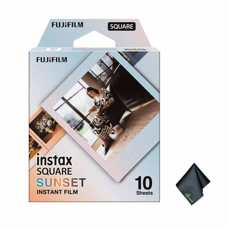 FUJIFILM INSTAX SQUARE Sunset Instant Film, Microfiber Cleaning Cloth, Bundle
