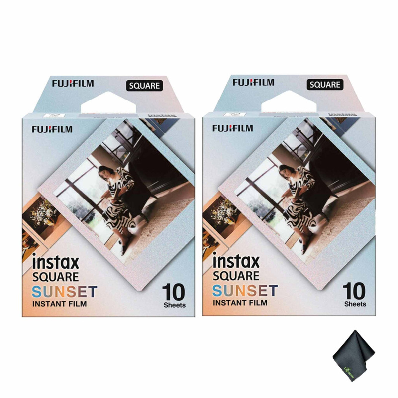 2xFUJIFILM INSTAX SQUARE Sunset Instant Film, Microfiber Cleaning Cloth, Bundle