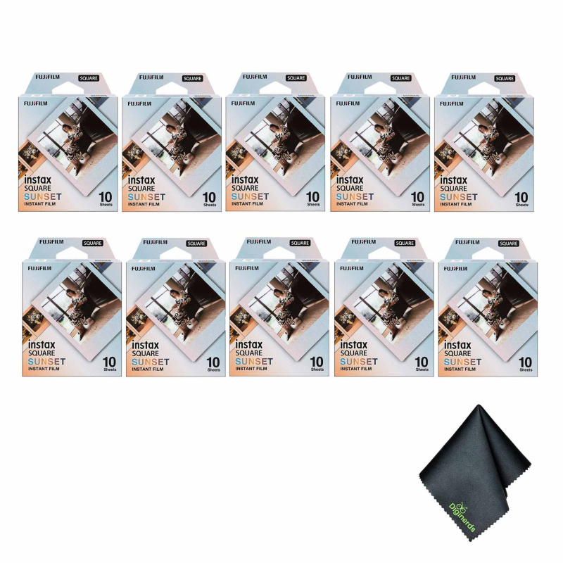 10xFUJIFILM INSTAX SQUARE Sunset Instant Film, Microfiber Cleaning Cloth, Bundle