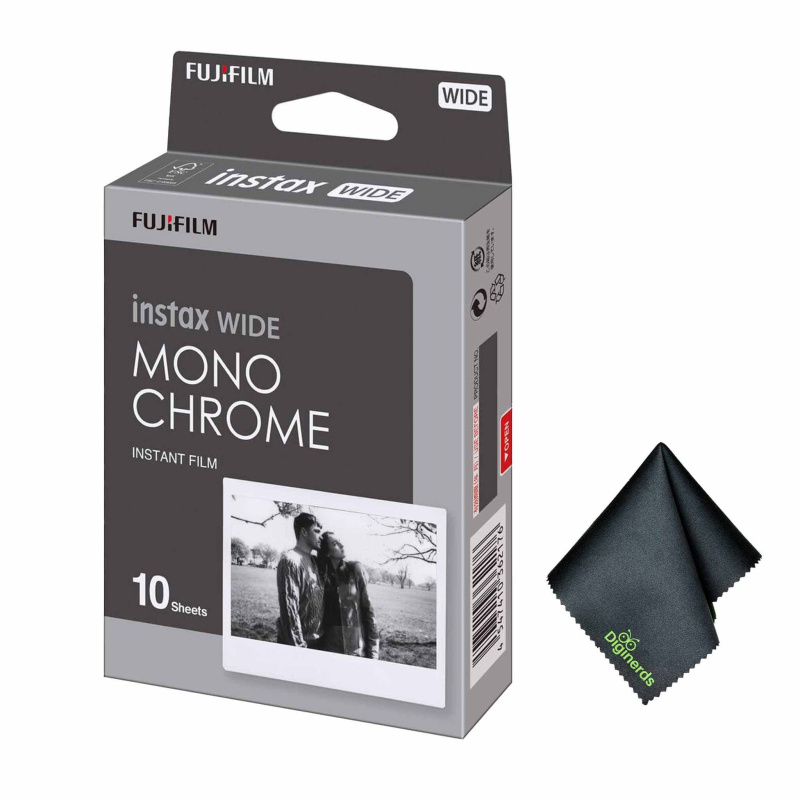 FUJIFILM INSTAX Wide Monochrome Instant Film (10 Exposures), Microfiber Cleaning Cloth, Bundle