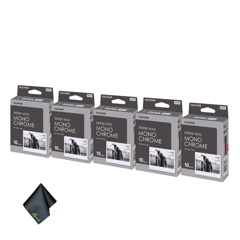 5xFUJIFILM INSTAX Wide Monochrome Instant Film (10 Exposures), Microfiber Cleaning Cloth, Bundle