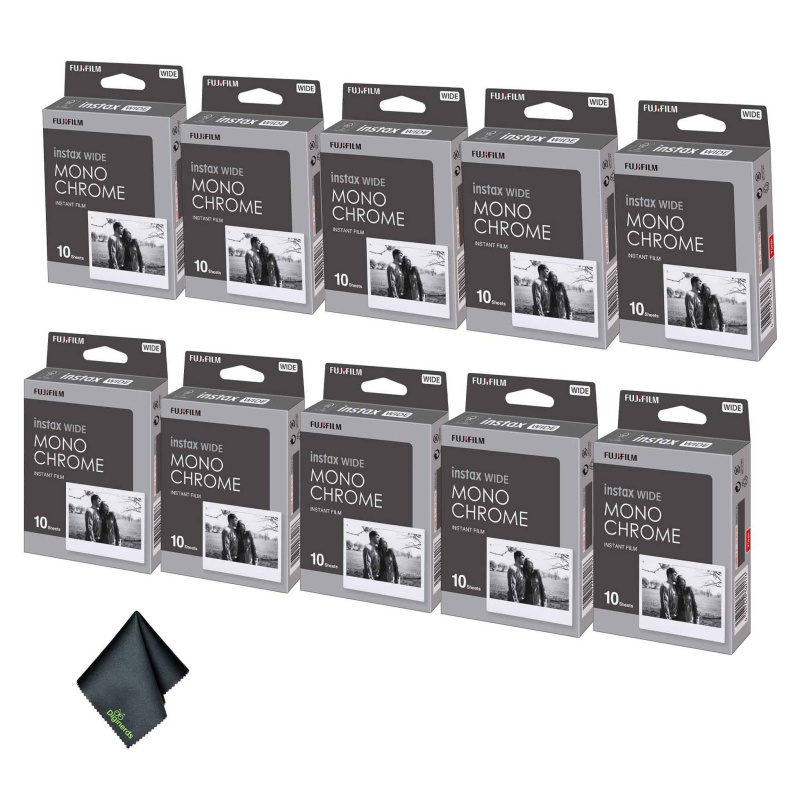 10xFUJIFILM INSTAX Wide Monochrome Instant Film (10 Exposures), Microfiber Cleaning Cloth, Bundle