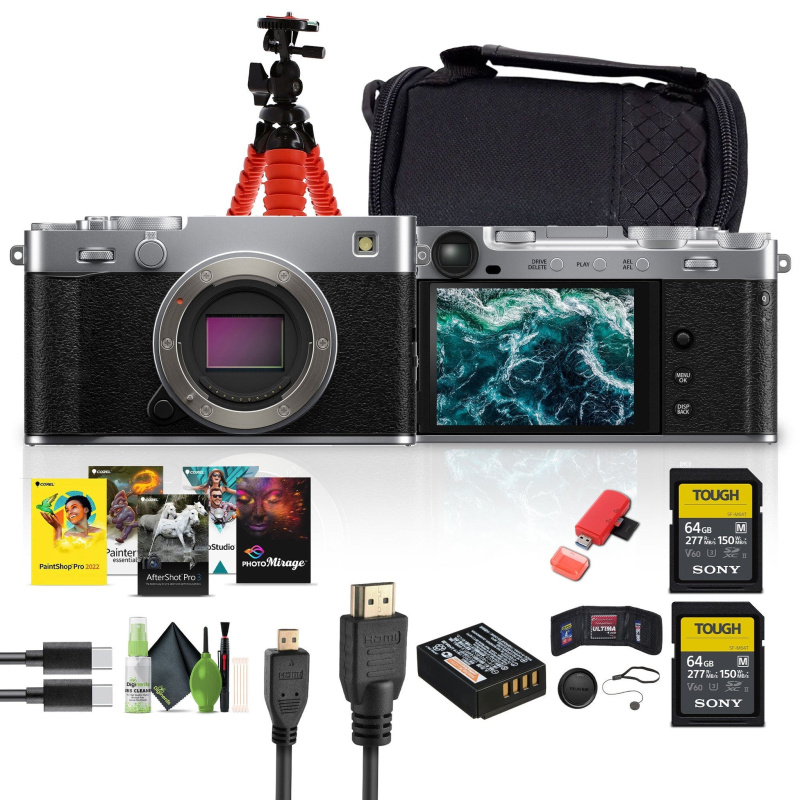 FUJIFILM X-E5 Mirrorless Digital Camera (Silver), 2x 64GB UHS-II SDXC Memory Card