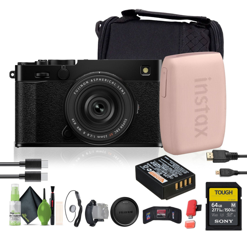 FUJIFILM X-E5 Mirrorless Digital Camera with XF 23mm f/2.8 Lens (Black), Printer - Pink