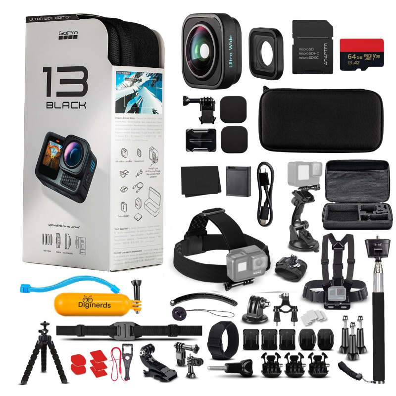 GoPro HERO13 (Black) Ultra Wide Edition - Waterproof Action Camera + 64GB Card and 50 Piece Accessory Kit