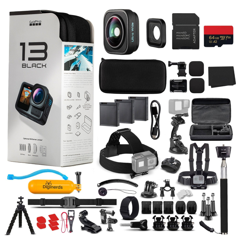 GoPro HERO13 (Black) Ultra Wide Edition - Action Camera + 64GB Card, 50 Piece Accessory Kit and 2 Batteries