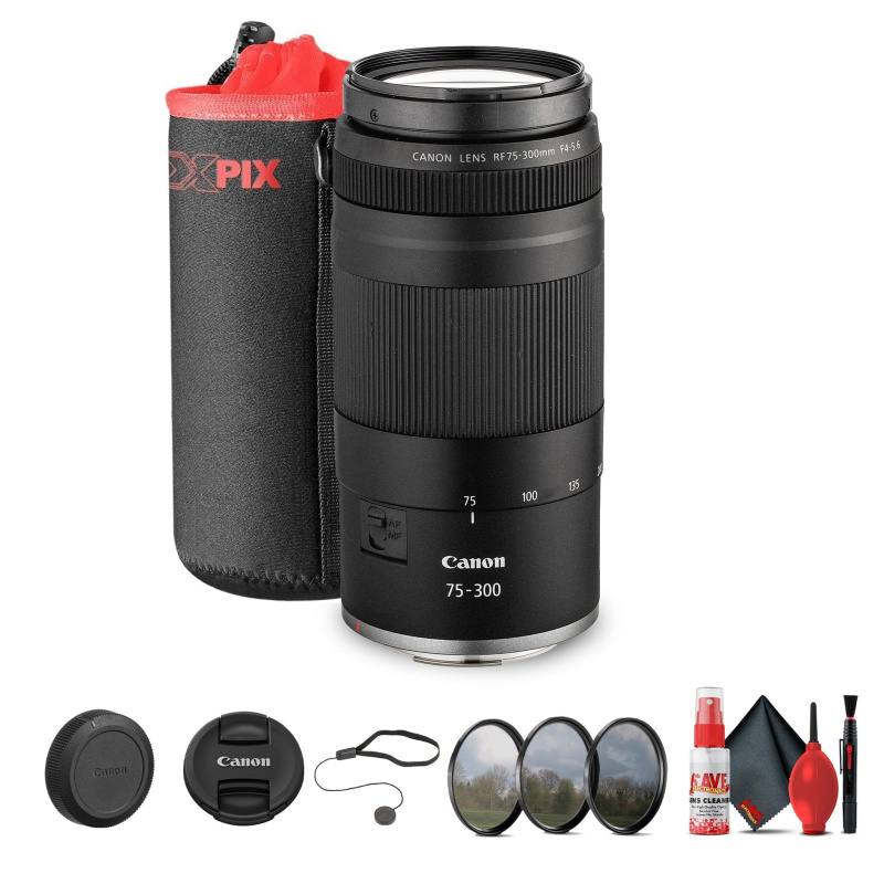 Canon RF 75-300mm F4-5.6 Lens + 58mm 3 PC Filter Kit + Large Lens Case + More (Bundle) (International Model)