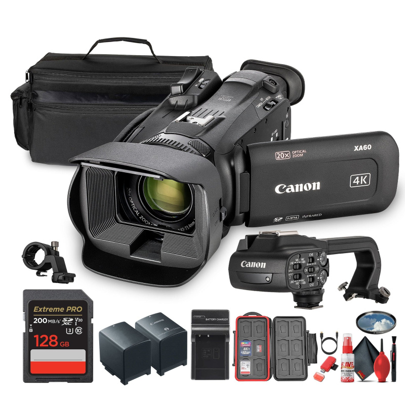 Canon XA60 PAL Professional UHD 4K Camcorder + 128GB SDXC Memory Card + More (Bundle) (International Model)