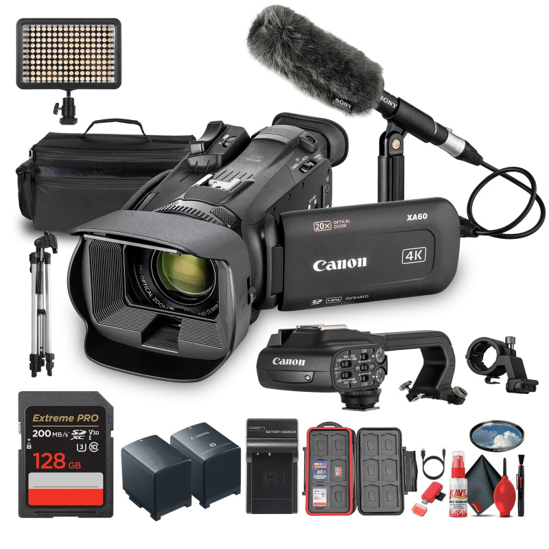 Canon XA60 PAL Professional UHD 4K Camcorder + 128GB SD Card + Microphone + More (Bundle) (International Model)