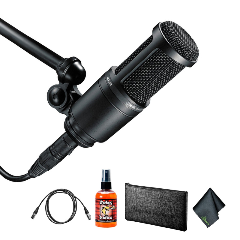Audio-Technica AT2020 Cardioid Condenser Microphone (Black), Diginerds Microfiber Cleaning Cloth, Goby Labs Microphone cleaner, 10 Ft XLR Cable, Bundl
