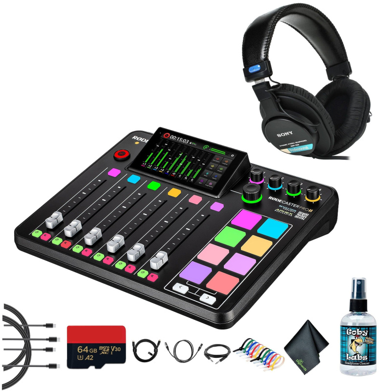 RODE RODECaster Pro II + Headphones + 64GB Micro SD Memory Card + More (Bundle)