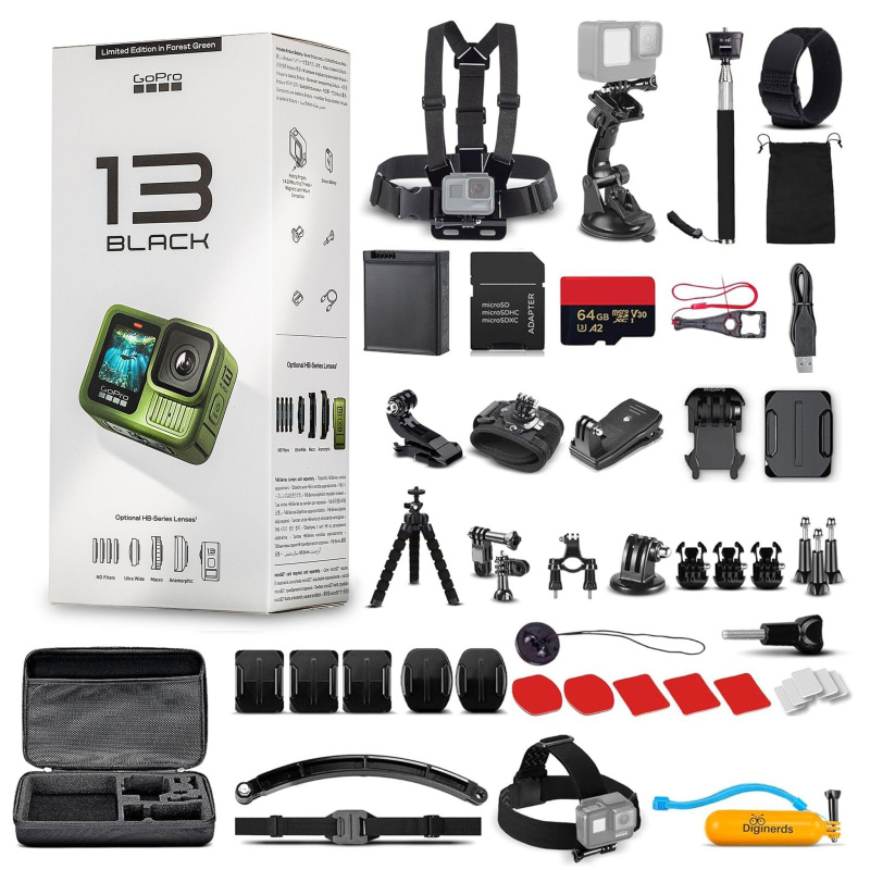 GoPro HERO13 (Forest Green) - Waterproof Action Camera + 64GB Card and 50 Piece Accessory Kit