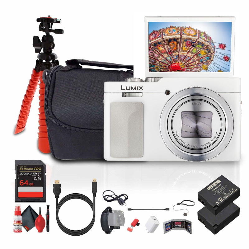 Panasonic TZ99 Point and Shoot Compact Travel Digital Camera (White) - Bundle