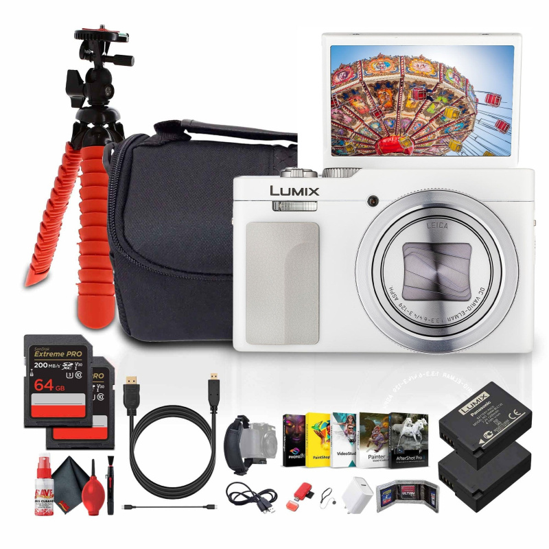 Panasonic TZ99 Point and Shoot Compact Travel Digital Camera (White) - Bundle