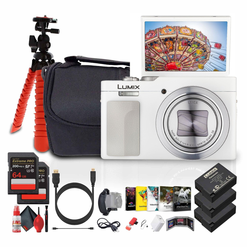 Panasonic TZ99 Point and Shoot Compact Travel Digital Camera (White) - Bundle
