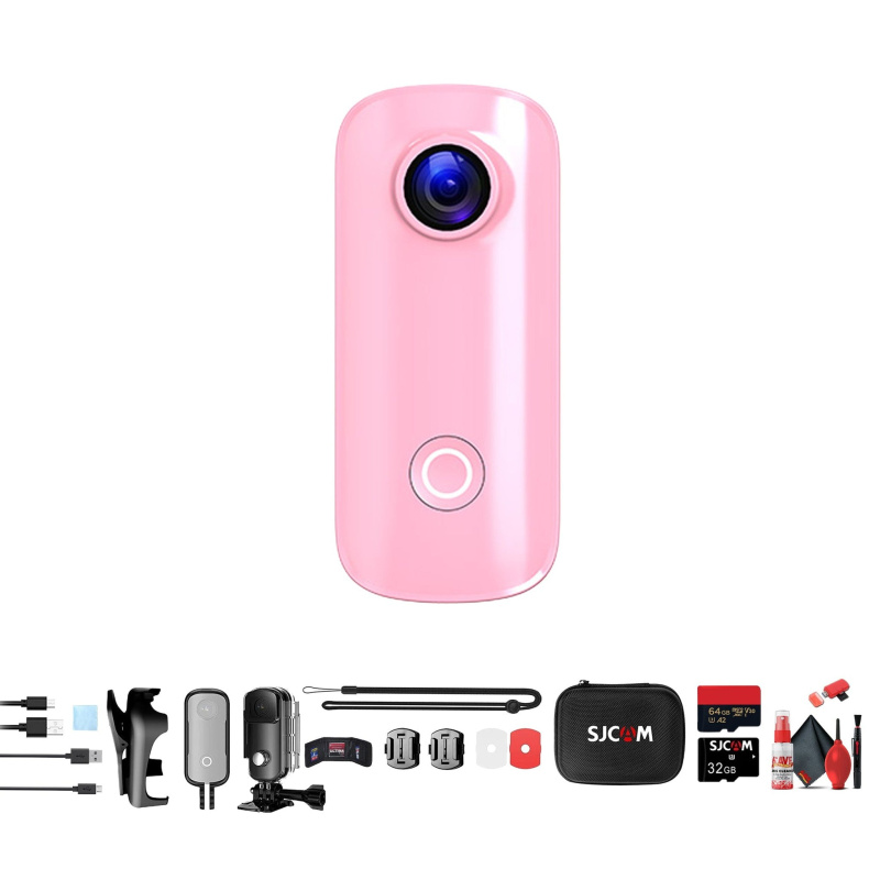 SJCAM C100 Plus Action Camera (Pink) Bundle