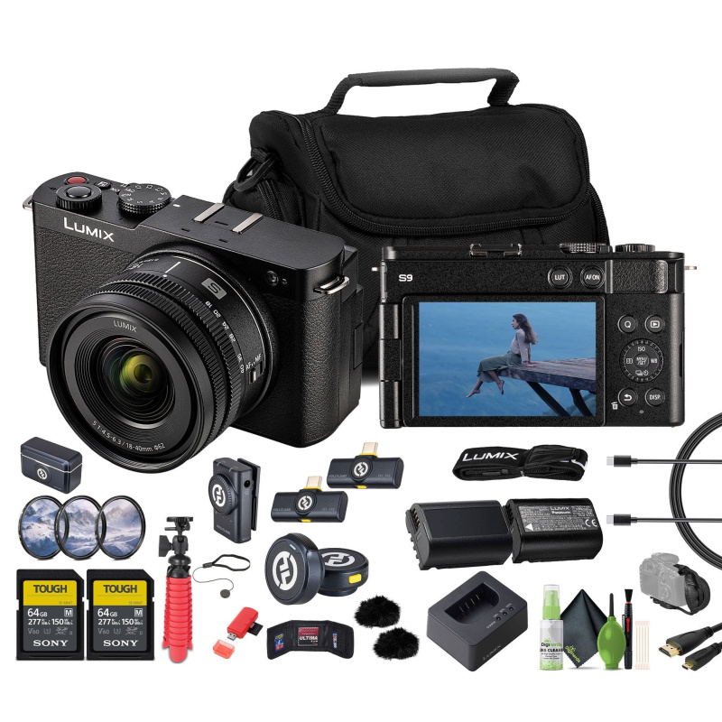 Panasonic Lumix S9Camera (Black), 2 pack of 64GB Memory Card