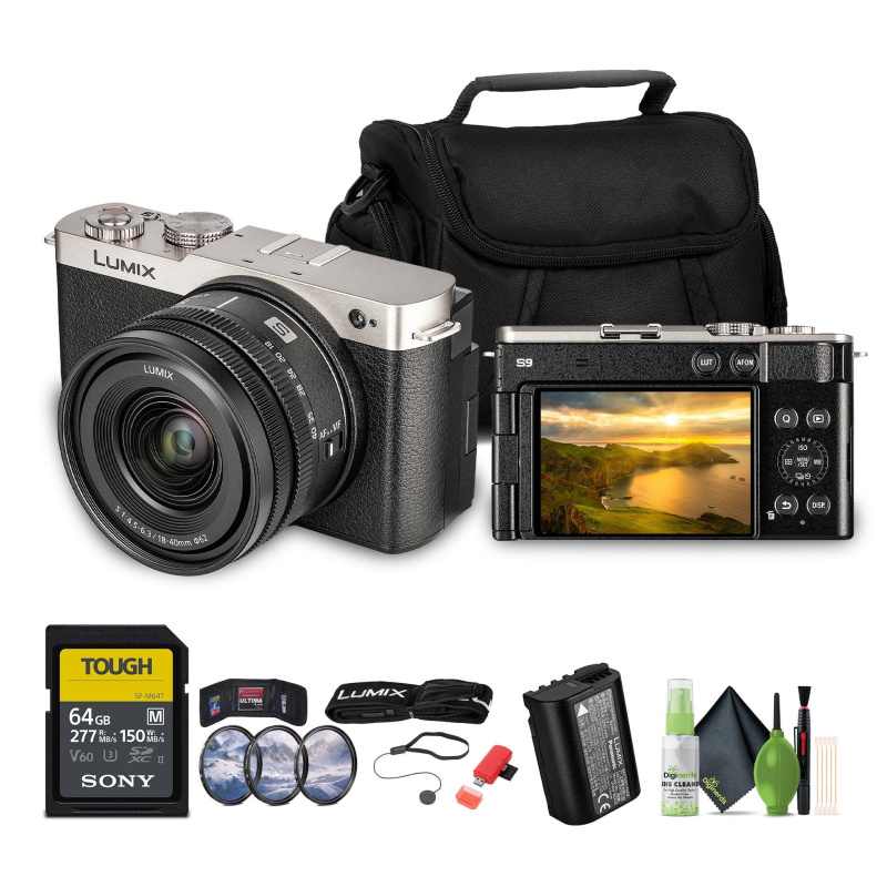 Panasonic Lumix S9 Camera with 18-40mm f/4.5-6.3 Lens(Silver), 64GB Memory Card
