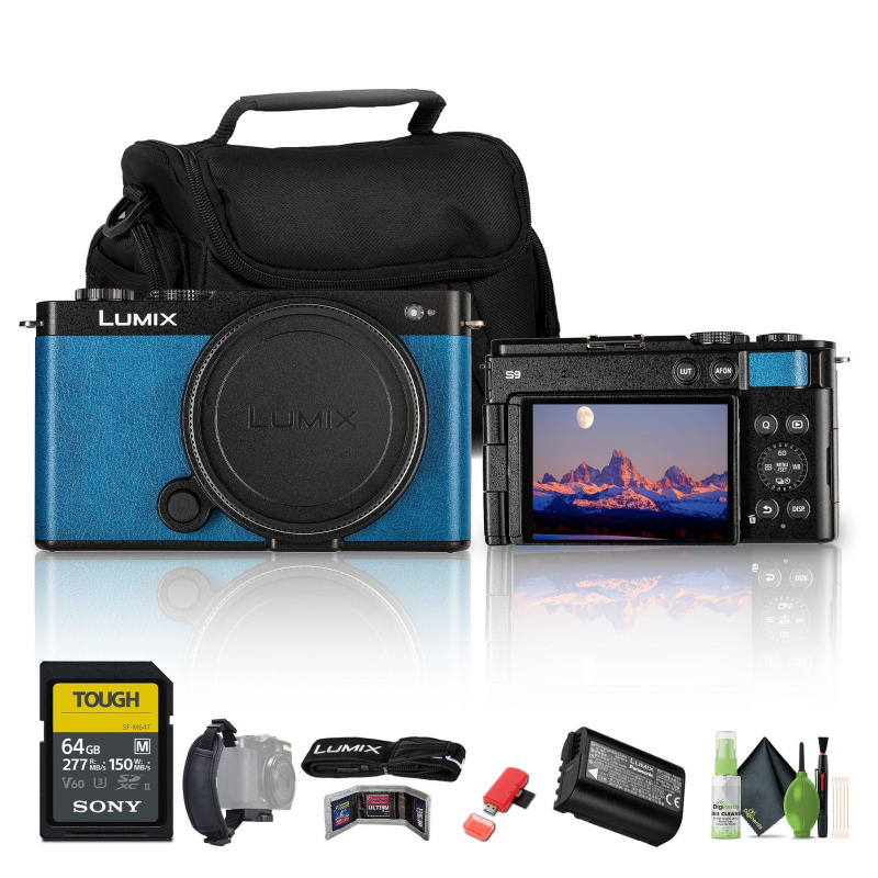 Panasonic Lumix S9 Camera (Blue), 64GB SF-M Tough Series UHS-II SDXC Memory Card