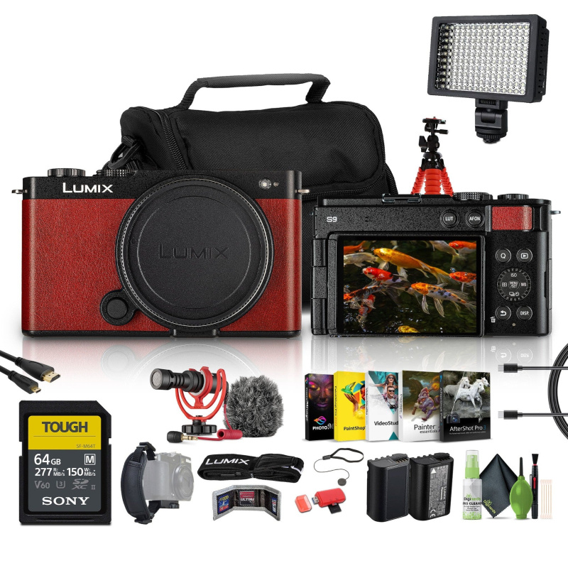 Panasonic Lumix S9 Camera (Red), Rode VideoMicro Camera-Mount Shotgun Microphone