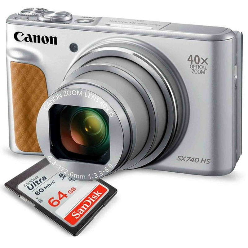 Canon PowerShot SX740 HS Digital Camera (Silver) with 64GB Card (International Model)