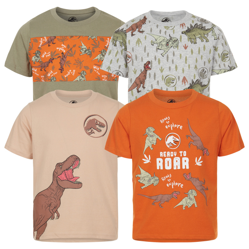 Jurassic World Park -Boys 4 Pack T-Shirt Graphic Short Sleeve Tee ( Size 7)