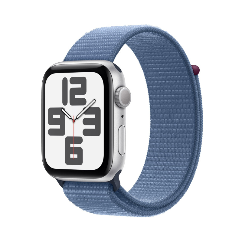 Apple Watch SE (2nd Gen) [GPS 44mm] Smartwatch with Silver Aluminum Case with Winter Blue Sport Loop. Fitness & Sleep Tracker, Crash Detection, Heart
