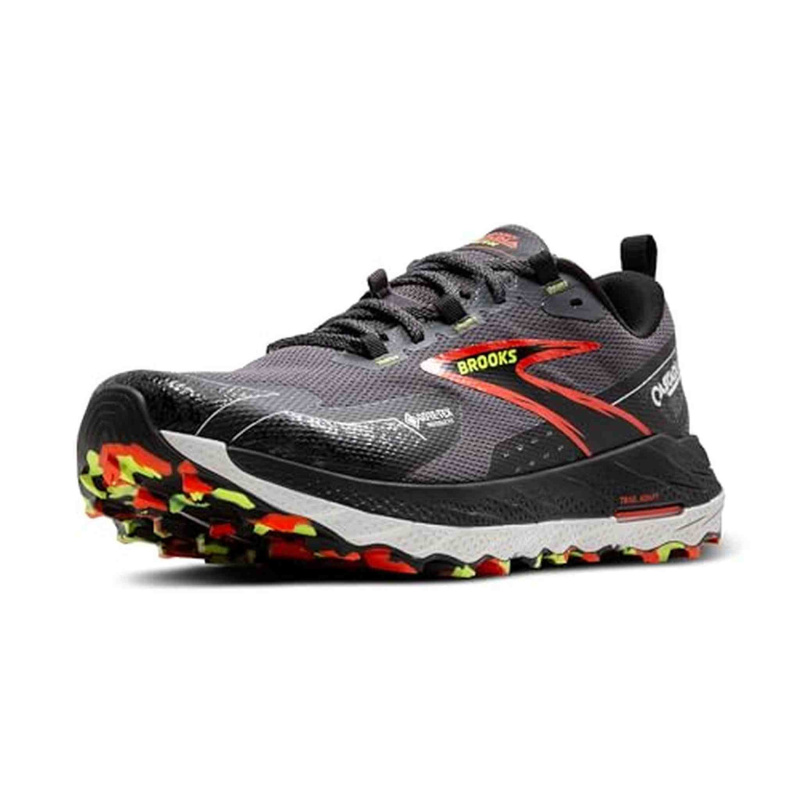 Brooks Men’s Cascadia 18 GTX Waterproof Mountain Trail Running Shoe - Blackened Pearl/Black/Tomato - 8.5 Medium