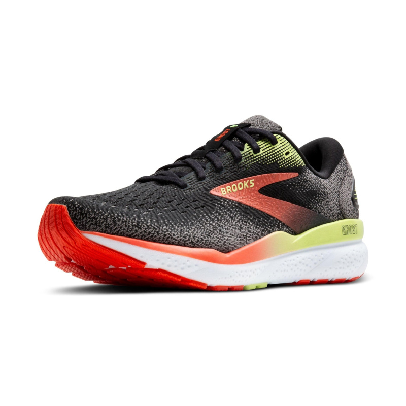 Brooks Men’s Ghost 16 Neutral Running Shoe - Black/Mandarin Red/Green - 9 Medium