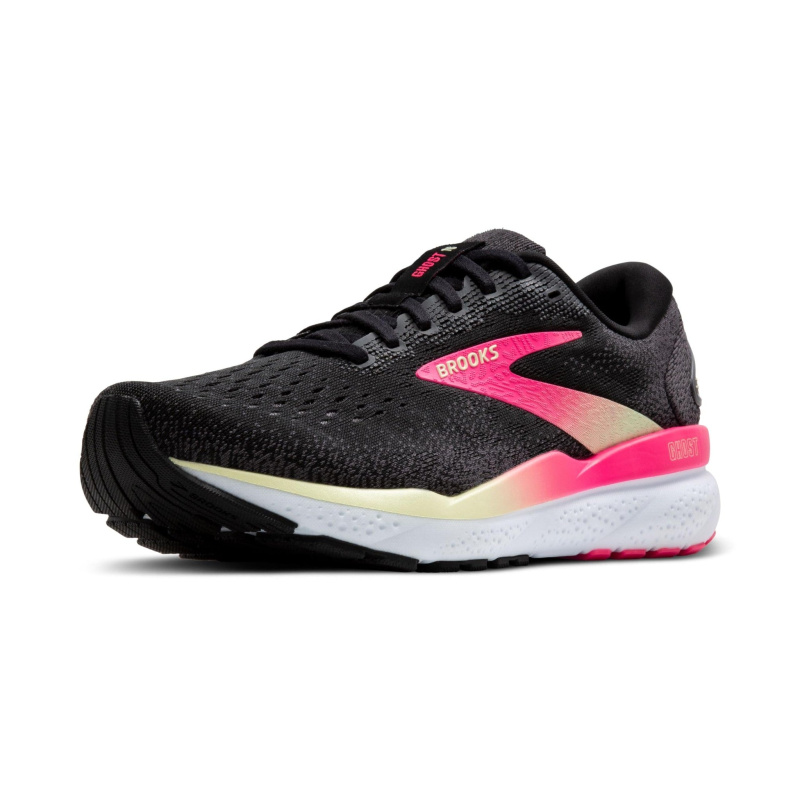 Brooks Women’s Ghost 16 Neutral Running Shoe - Black/Pink/Yellow - 7.5 Medium