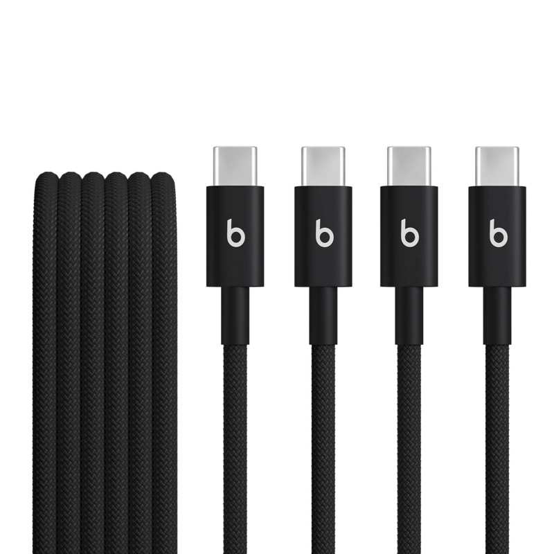 Beats USB-C to USB-C Woven Cable 2 Pack Fast Charging Durable/Tangle-Free Compatible Charger for Apple & Android Devices (1.5 m, 5 ft) - Bolt Black
