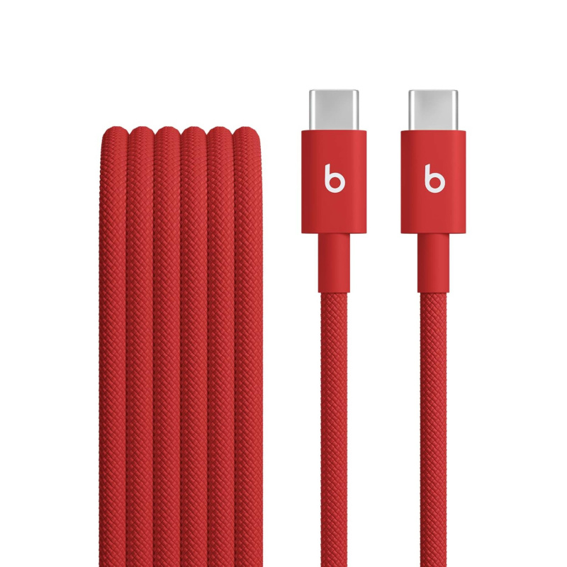 Beats USB-C to USB-C Woven Cable Fast Charging Durable/Tangle-Free Compatible Charger for Apple & Android Devices (1.5 m, 5 ft) - Rapid Red