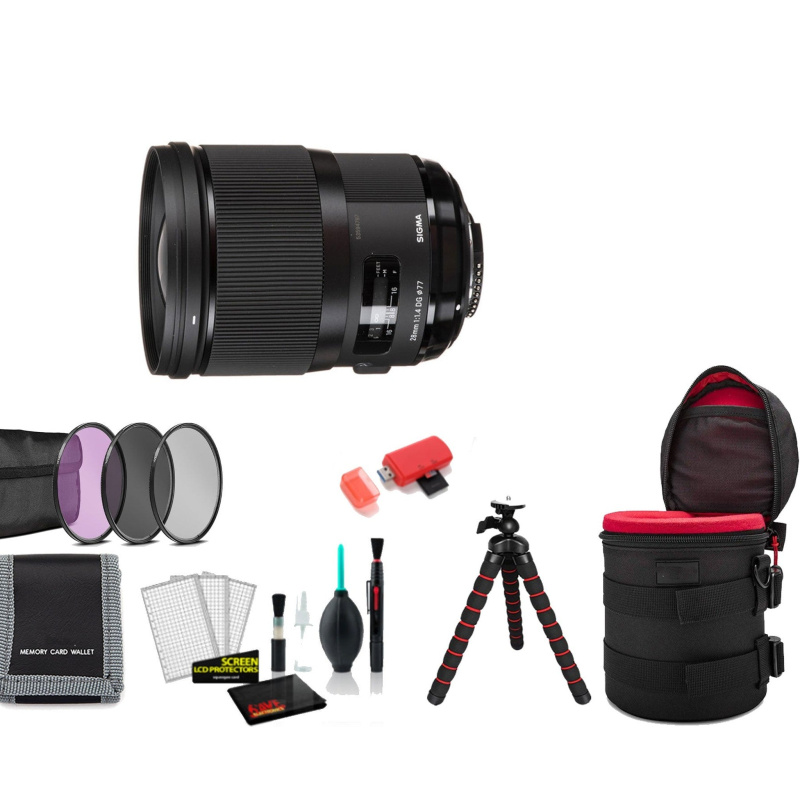 Sigma 28mm f/1.4 DG HSM Art Lens for Nikon F with Tripod and More (International Model)