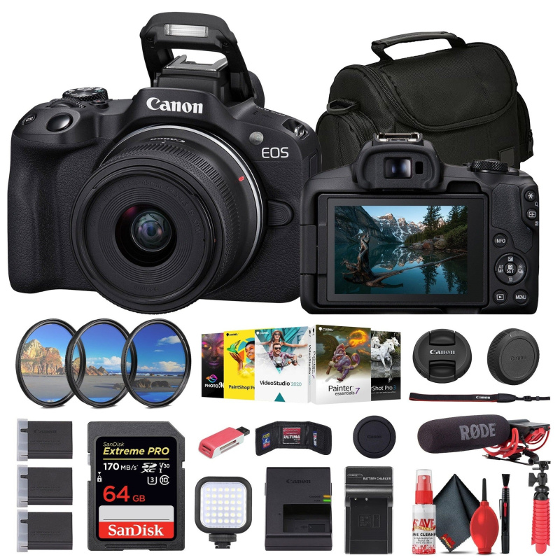 Canon EOS R50 Mirrorless Camera with 18-45mm Lens + 64GB Card + Bag + More (International Model)