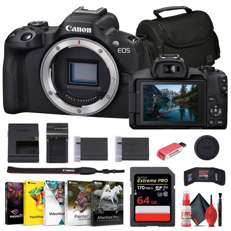 Canon EOS R50 Mirrorless Camera + 64GB Card + Bag + Charger + Battery + More (International Model)