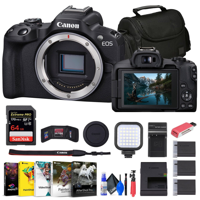 Canon EOS R50 Mirrorless Camera + 64GB Card + Bag + Charger + Battery + More (International Model)