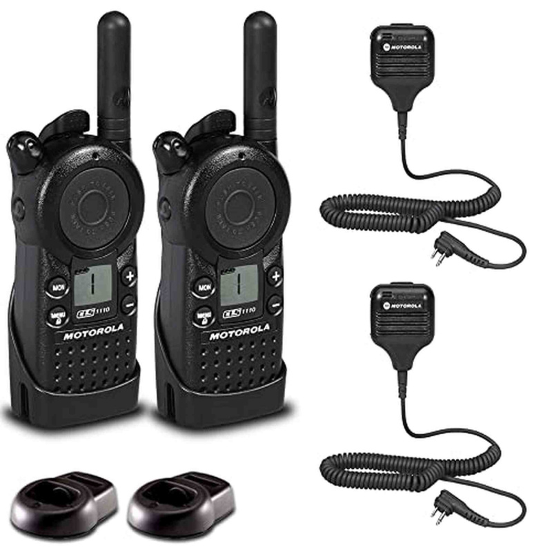 2 x Motorola CLS1110 UHF 1W 1-Channel 2-Way Radio - 2 Pack With Mic Bundle