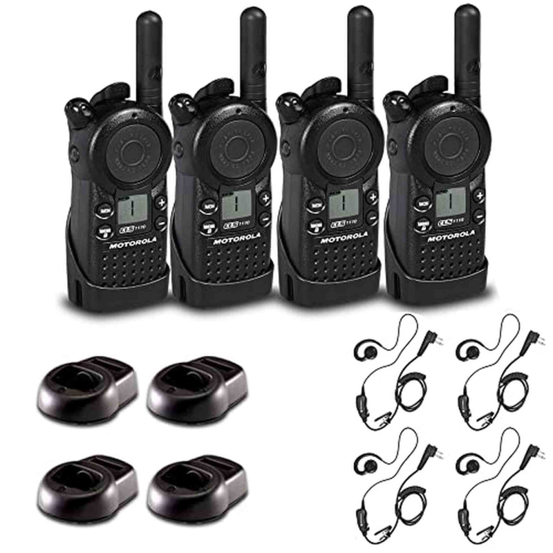 4 x Motorola CLS1110 UHF 1W 1-Channel 2-Way Radio -  4 Pack With Mic Bundle