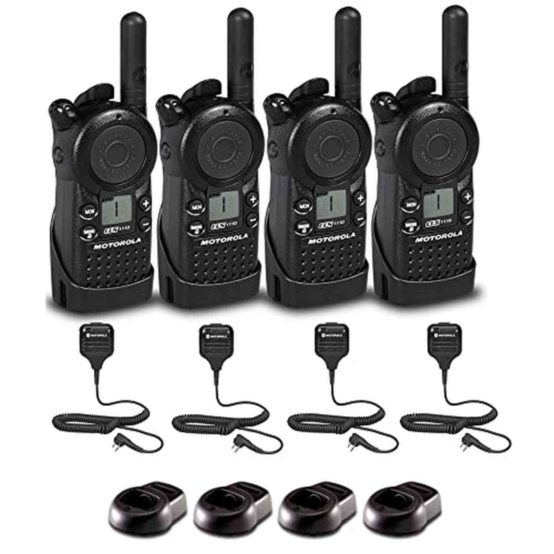 4 x Motorola CLS1110 UHF 1W 1-Channel 2-Way Radio - 4 Pack With Mic Bundle