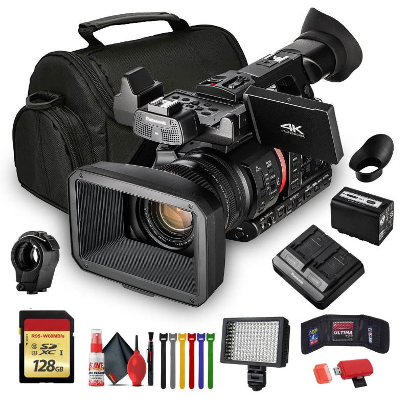 Panasonic AG-CX350 4K Camcorder (AG-CX350) W/Padded Case, 128 GB Memory Card, Wire Straps, LED Light, and More