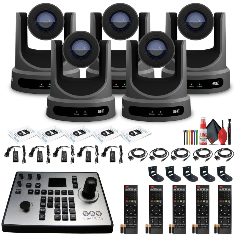 5 x PTZOptics Move SE PTZ Camera with 20x Optical Zoom + PTZOptics PT-JOY-G4 Controller + 5 x  Wall Mount