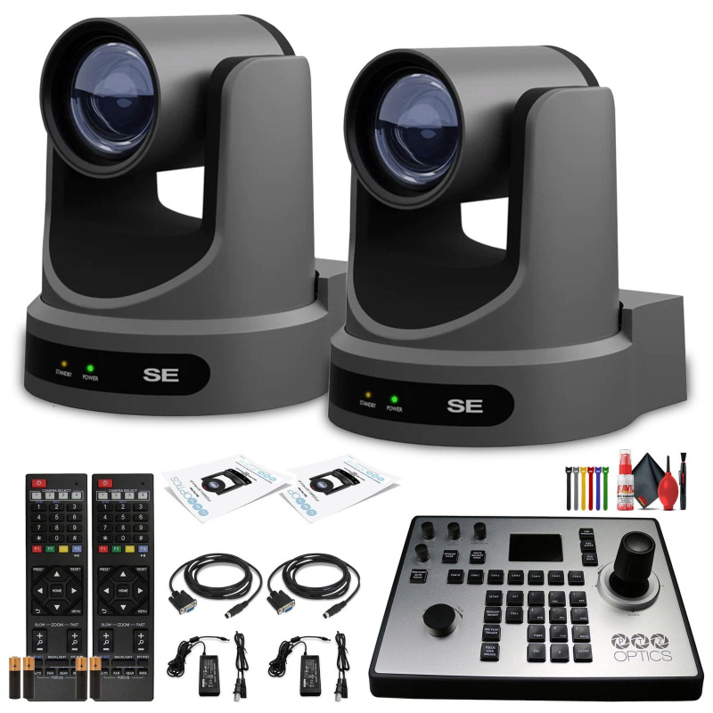 2 x PTZOptics Move SE PTZ Camera with 20x Optical Zoom (Gray) (PT20X-SE-GY-G3) + PT-JOY-G4 Controller