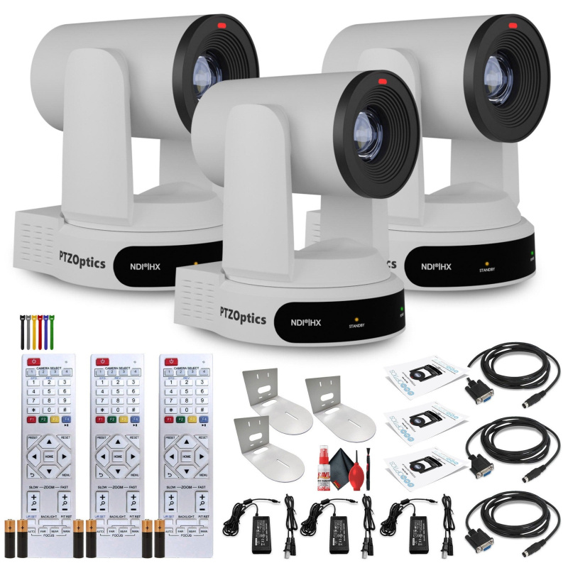 3 x PTZOptics Move 4K PTZ Camera with 30x Zoom (White) (PT30X-4K-WH-G3) + 3 x Wall Mount
